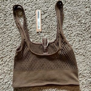 Skims Swim Army Warp Knit Scoop Neck Bralette Coverup cocoa XS Stretch